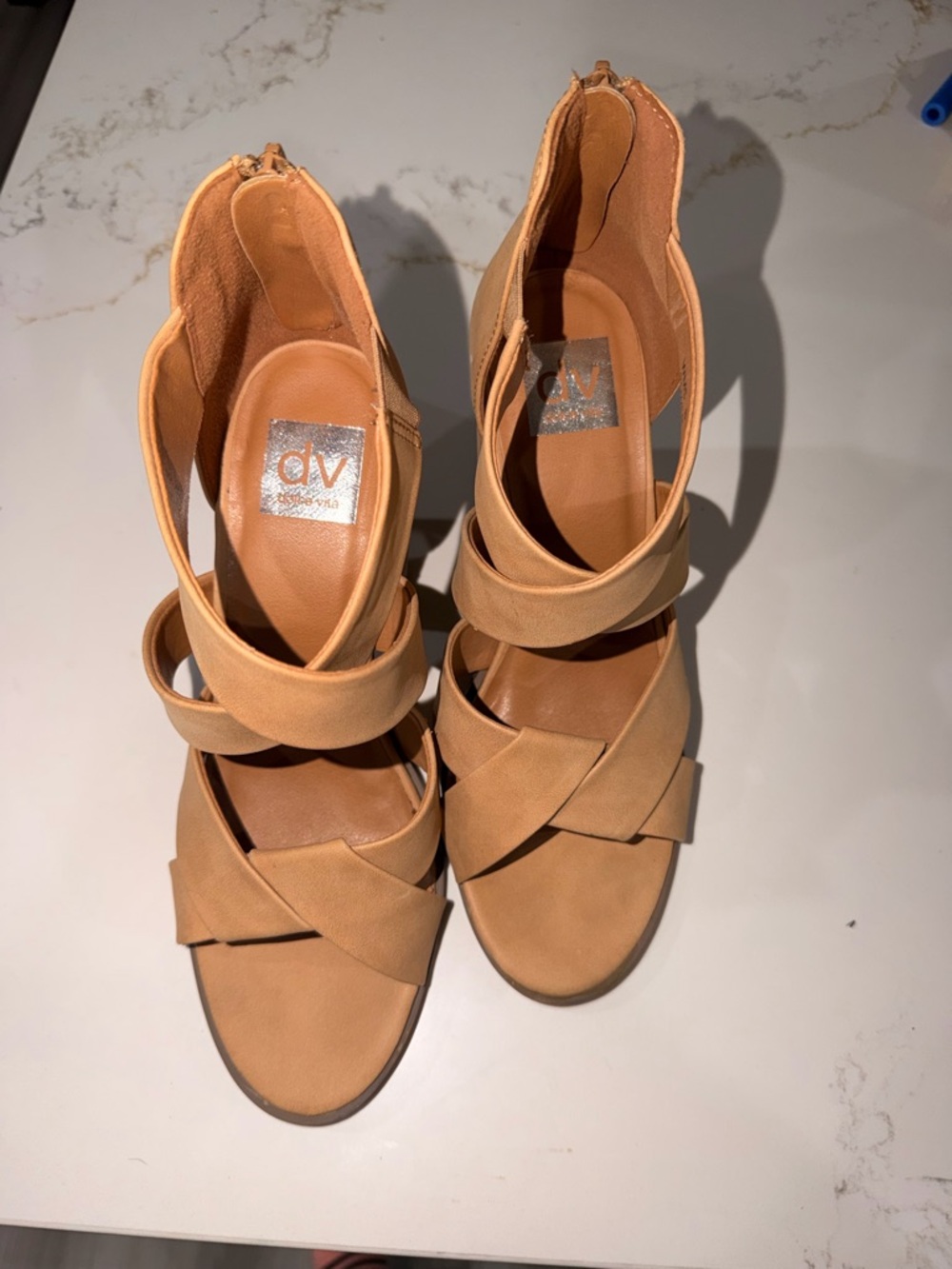 DV by Dolce Vita Tan Strappy Ankle-Wrap Wedge Sandals